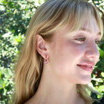 Natural Pink Tourmaline Moonstone Diamond Drop Earrings 14k yellow gold