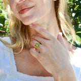 Natural Peridot Diamond Cherry Blossom Cocktail Ring 14k yellow gold