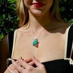 Hydrangea Blossom natural Turquoise Aquamarine Diamond Convertible Pendant 14k yellow gold