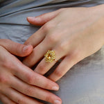 Natural Yellow Sapphire Citrine Diamond Blossom Cocktail Ring 14k yellow gold