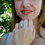 Nina Zhou Natural Margaret Prasiolite Aquamarine Tsavorite Cocktail Ring in 14k gold