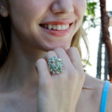 Nina Zhou Natural Margaret Prasiolite Aquamarine Tsavorite Cocktail Ring in 14k gold