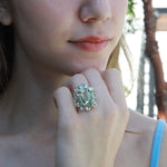 Nina Zhou Natural Margaret Prasiolite Aquamarine Tsavorite Cocktail Ring in 14k gold