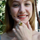 Nina Zhou Natural 13.50ctw Aquamarine & Diamond Butterfly on Lemon Quartz Convertible Brooch-Ring in 14k gold