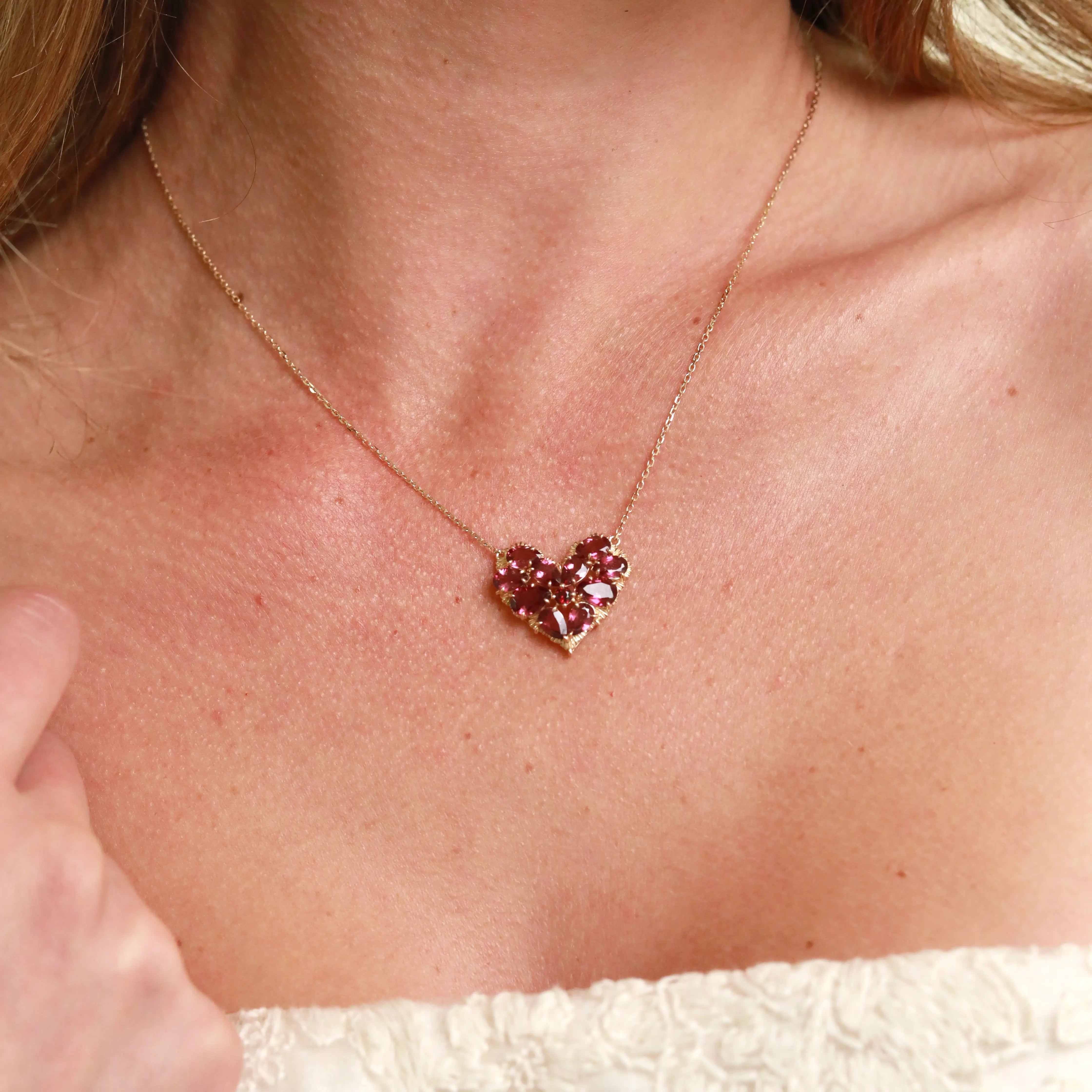 Fantasy Natural 6.5ctw Rhodolite Heart Pendant Necklace in 14k gold