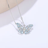 Aquamarine Diamond Butterfly Pendant Necklace