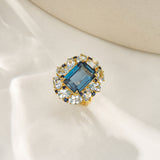 14k yellow gold Margeret natural London Blue Topaz Aquamarine Sapphire Cocktail Ring