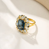 14k yellow gold Margeret natural London Blue Topaz Aquamarine Sapphire Cocktail Ring luxury ring gift