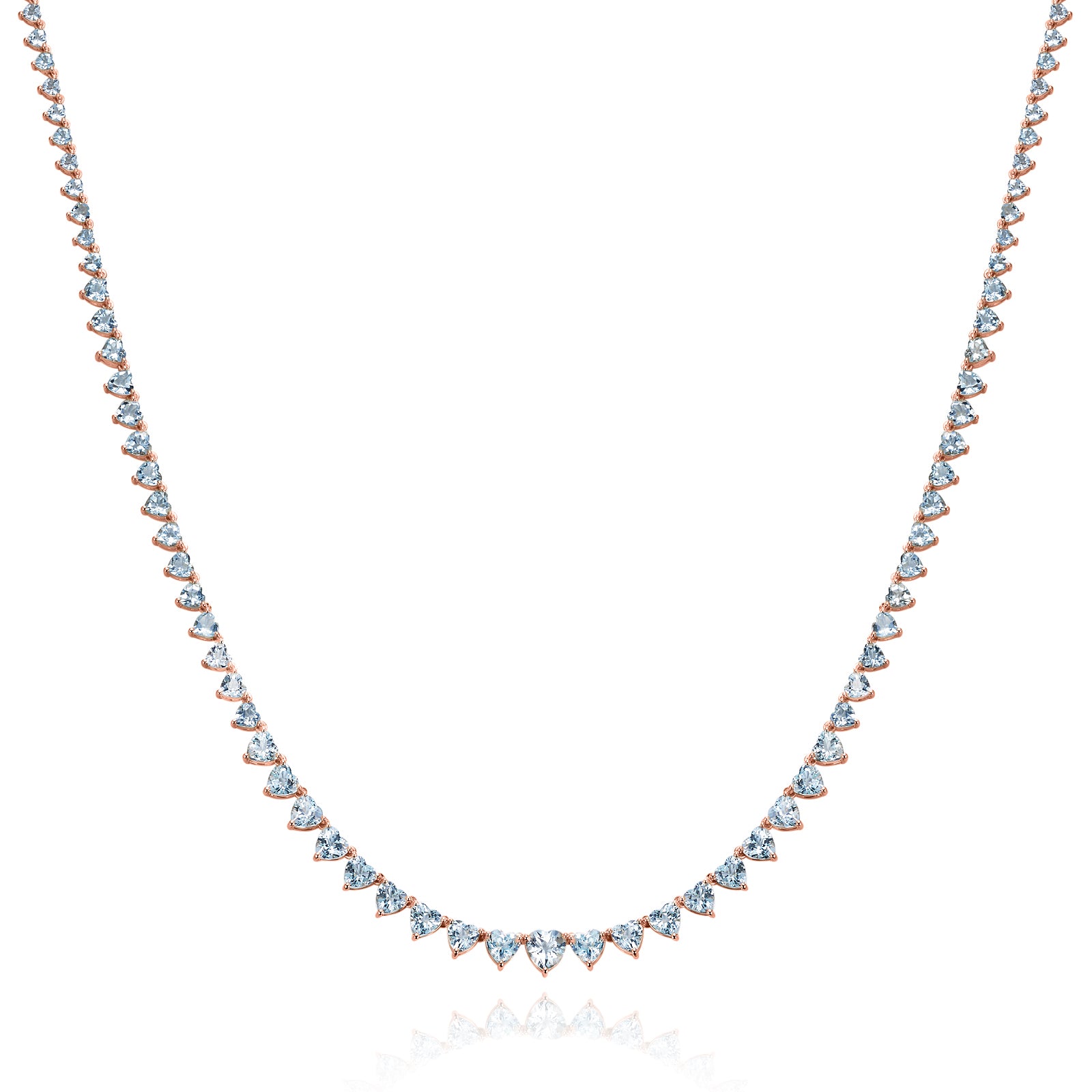 18ct Heart Aquamarine Riviera Graduated Tennis Necklace