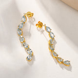 Pear Aquamarine Diamond Line Drop Earrings