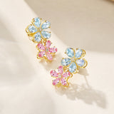 Aquamarine Pink Sapphire Diamond Double Blossom Pearl Convertible Drop Earrings