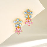 Aquamrine Pink Sapphire Diamond Double Blossom Drop Earrings