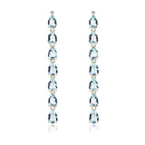 Pear Aquamarine Diamond Line Drop Earrings