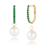 Isabella Emerald Huggie Earrings with Pearl Drop Enhancers