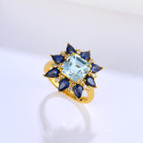 Margeret Aquamarine Sapphire Diamond Cocktail Ring