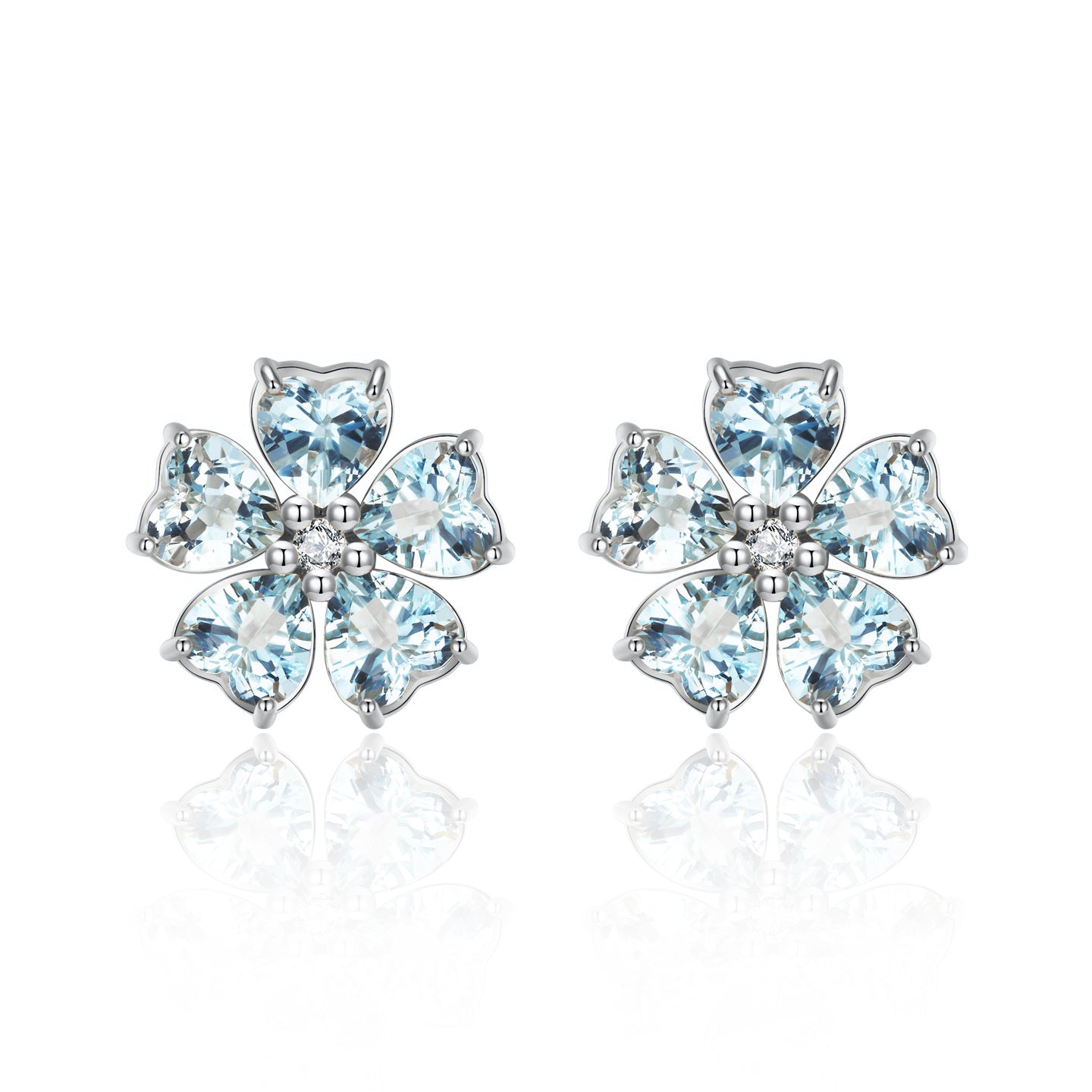 Aquamarine Diamond Cherry Blossom Earrings