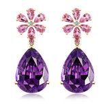 Pink Sapphire Diamond Blossom Amethyst Drop Earrings