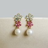 Aquamarine Pink Sapphire Diamond Double Blossom Pearl Convertible Drop Earrings