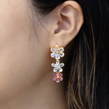 Moonstone Aquamarine Pink Sapphire diamond Blossom Earrings