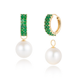 Grace Emerald Hoop Earrings with Pearl Drop Enhancers