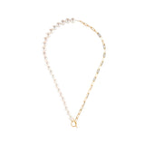 Pearl and Paperclip Chain Toggle Clasp Necklace