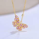 Pink Sapphire Diamond Butterfly Pendant Necklace