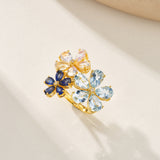 Aquamarine Moonstone Sapphire Diamond Flower Blossom Ring