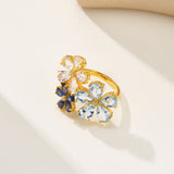 Aquamarine Moonstone Sapphire Diamond Flower Blossom Ring