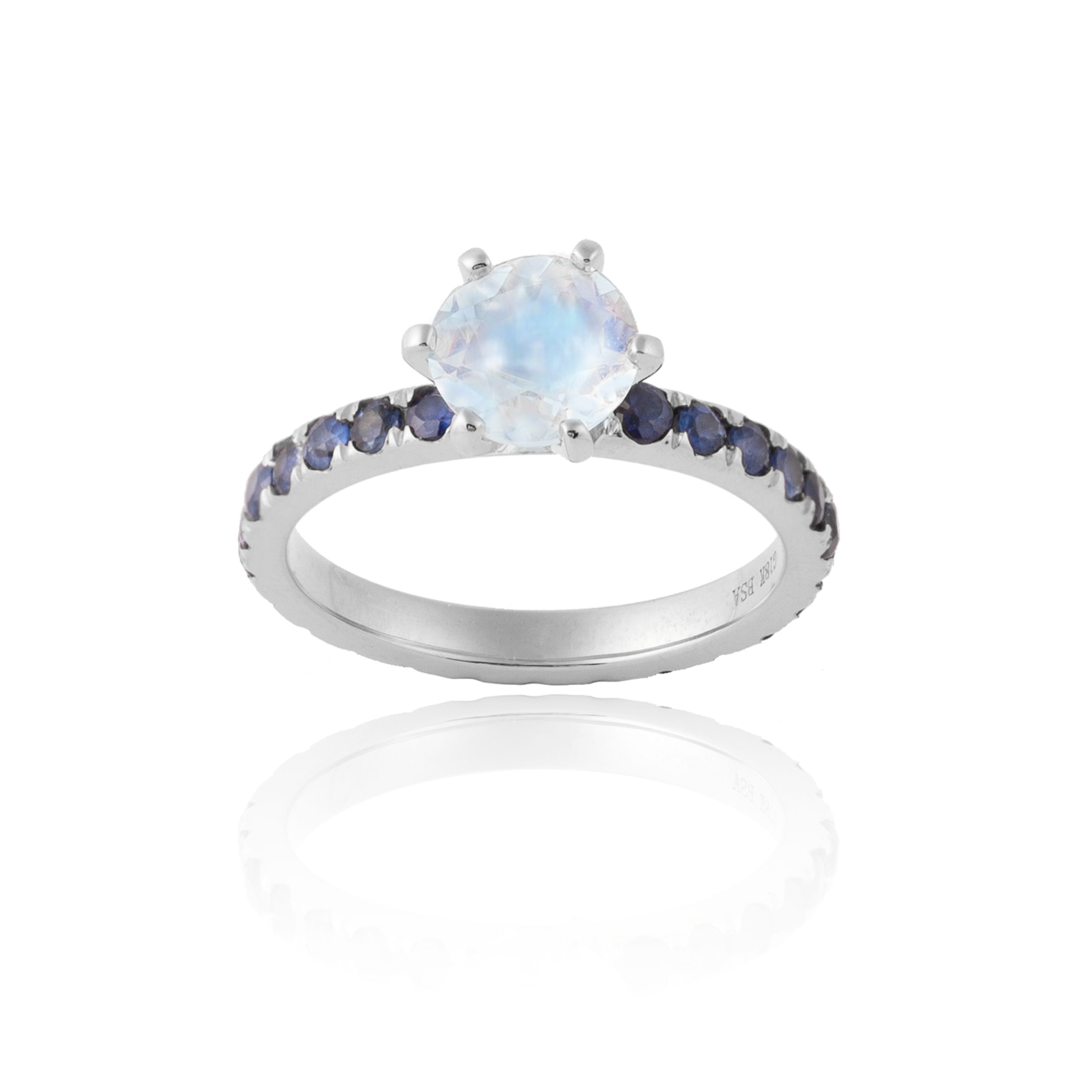 Moonstone Solitaire and Blue Sapphire Engagement Ring