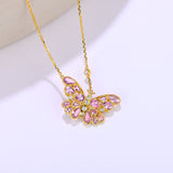 Pink Sapphire Diamond Butterfly Pendant Necklace