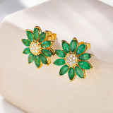 Sunflower Emerald Diamond Earrings