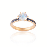 Moonstone Solitaire and Blue Sapphire Engagement Ring