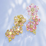 nina zhou Island Blossoms natural Pink Morganite, Sapphrie, Tourmaline & Diamond Drop Earrings in 14k gold