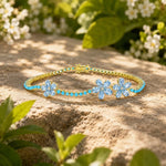 Blossom Natural Aquamarine  & sleeping beauty Turquoise Diamond Bracelet in 14k yellow gold