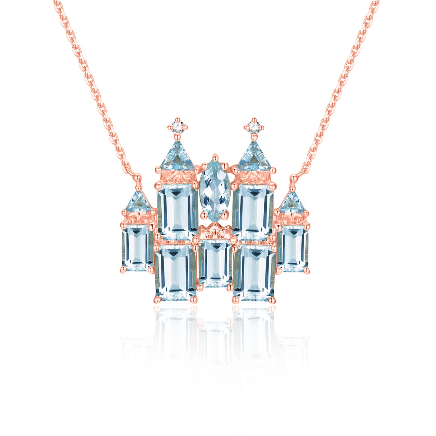 Fairy Tale Aquamarine Diamond Castle Pendent