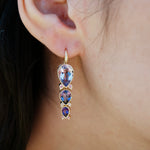 Lily of the Valley Natural Purple Amethyst, Pink Sapphire & Diamond Drop Earrings 14k yellow gold