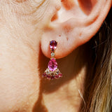 Pink Tourmaline Moonstone Diamond Drop Earrings