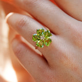 Natural Peridot Diamond Cherry Blossom Cocktail Ring 14k yellow gold