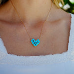 Fantasy Natural Turquoise Heart Pendant Necklace 14k yellow gold