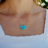 Fantasy Natural Turquoise Heart Pendant Necklace 14k yellow gold