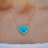Fantasy Natural Turquoise Heart Pendant Necklace 14k yellow gold