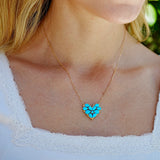Fantasy Natural Turquoise Heart Pendant Necklace 14k yellow gold