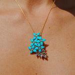 Hydrangea Blossom natural Turquoise Aquamarine Diamond Convertible Pendant 14k yellow gold