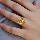 Natural Yellow Sapphire Citrine Diamond Blossom Cocktail Ring 14k yellow gold