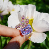 Nina Zhou Jewelry Natural Pink Sapphire Diamond Butterfly on Kunzite Ring in 14k yellow gold  (One Of A Kind)