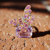 Nina Zhou Jewelry Natural Pink Sapphire Diamond Butterfly on Kunzite Ring in 14k yellow gold  (One Of A Kind)