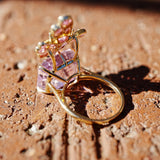 Nina Zhou Jewelry Natural Pink Sapphire Diamond Butterfly on Kunzite Ring in 14k yellow gold  (One Of A Kind)