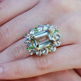 Nina Zhou Natural Margaret Prasiolite Aquamarine Tsavorite Cocktail Ring in 14k gold