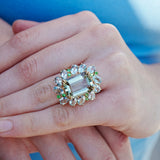 Nina Zhou Natural Margaret Prasiolite Aquamarine Tsavorite Cocktail Ring in 14k gold