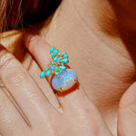 Nina Zhou Jewelry One Of A Kind - Natural Turquoise Diamond Butterfly on Opal Ring in 14k yellow gold